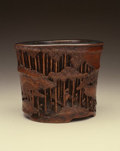 Large brushpot with the Seven Sages of the Bamboo Grove at their literary pursuits within a bamboo forest, Kang-hsi period, Ching dynasty by Chinese School Chinese School