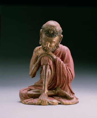 Red lacquer figure of Sakyamuni, the founder of the Buddhist faith, emerging from the mountains, Yan Dynasty by Chinese School Chinese School