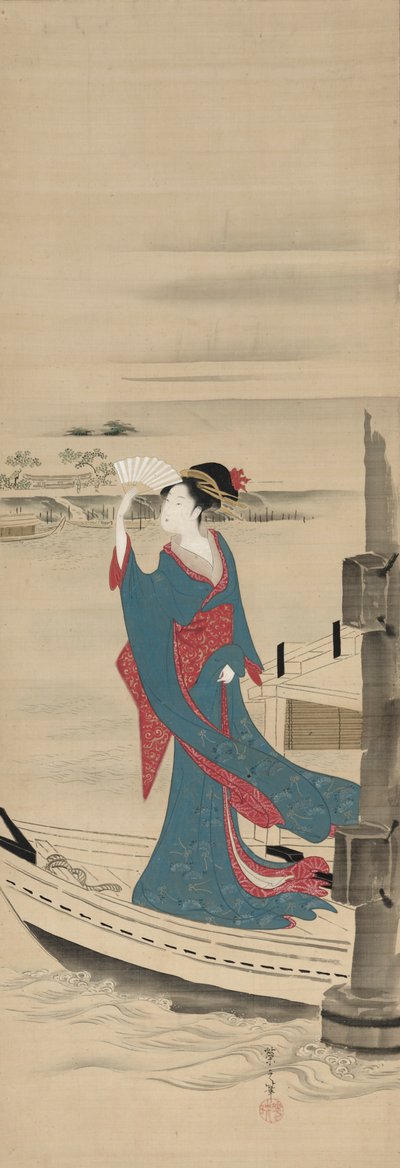 Beauty in a Boat on Sumida River, late 1700s-early 1800s by Chobunsai Eishi