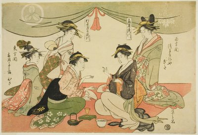 Naniwaya Okita and Takashima Ohisa playing a game of ken by Chobunsai Eishi