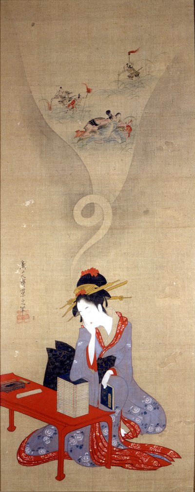Oiran thinking. Work by Eishi (1756-1815). Genoa, Museo Chiossone. by Chobunsai Eishi