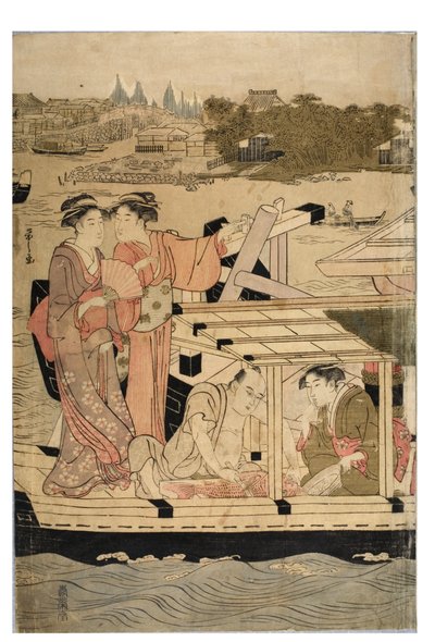 Part of a Horizontal Pentaptych of Sumida River Scene by Chobunsai Eishi