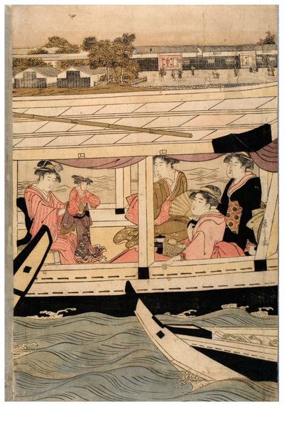Part of a Horizontal Pentaptych of Sumida River Scene by Chobunsai Eishi