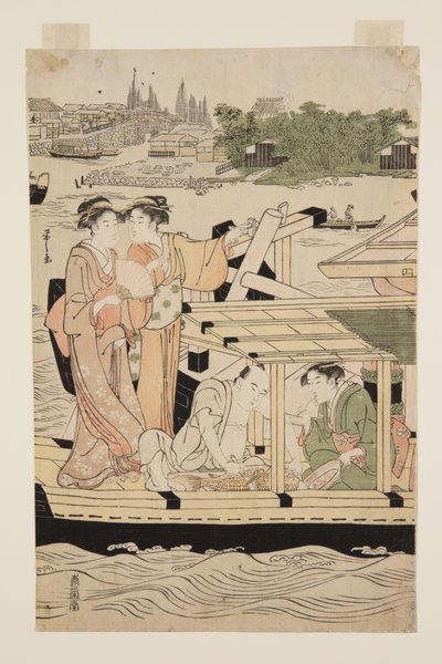 Pleasure Boats on the Sumida River beneath Shin-ohashi Bridge by Chobunsai Eishi