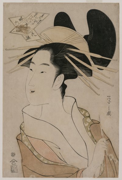 Portrait of a Courtesan Holding a Pipe, mid 1790s by Chobunsai Eishi