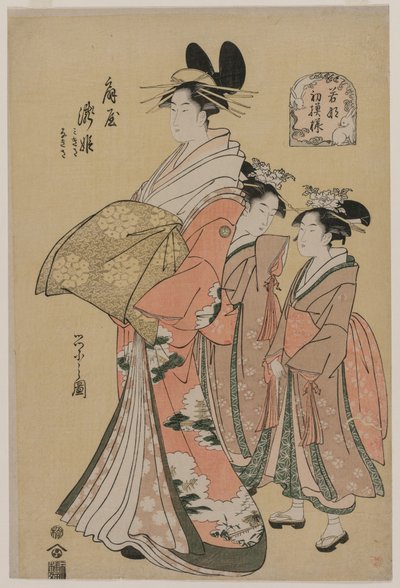 The Courtesan Takihime and Attendants (from the series New Patterns of Young Greens) by Chobunsai Eishi