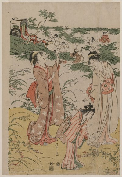 Women Chasing Crickets on an Autumn Moor, early 1790s by Chobunsai Eishi