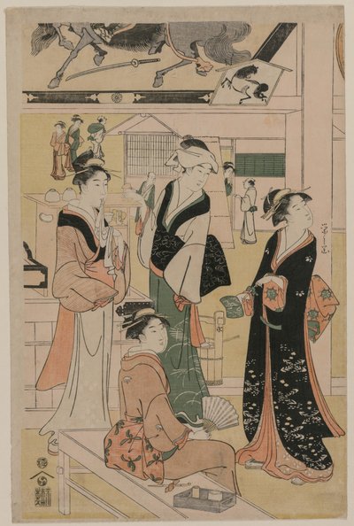Women Visiting a Tea Stall on the Precincts of a Temple by Chobunsai Eishi