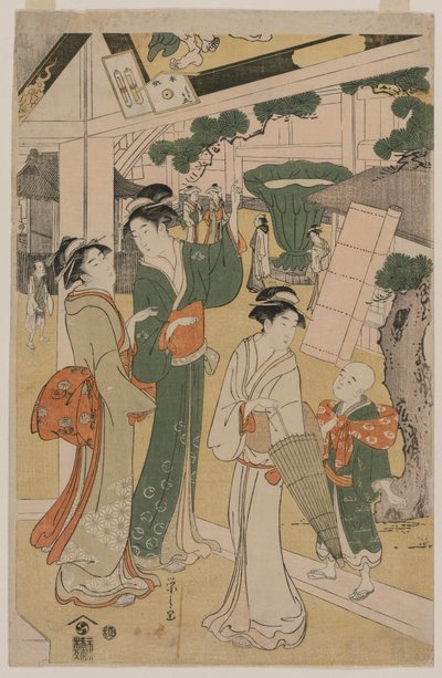 Women Visiting a Tea Stall on the Precincts of a Temple by Chobunsai Eishi