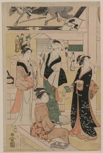 Women Visiting a Tea Stall on the Precincts of a Temple by Chobunsai Eishi