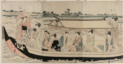 Women in a Pleasure Boat on the Sumida River by Chobunsai Eishi