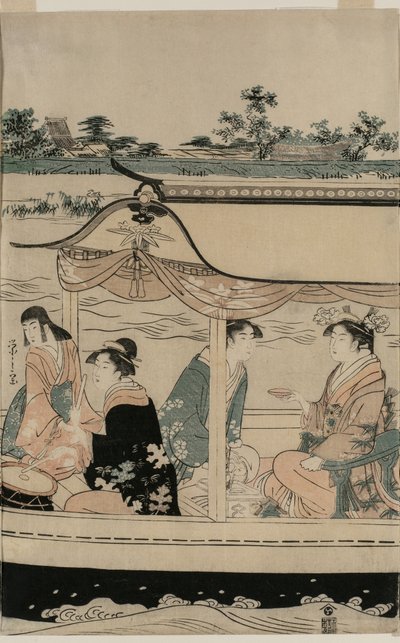 Women in a Pleasure Boat on the Sumida River by Chobunsai Eishi