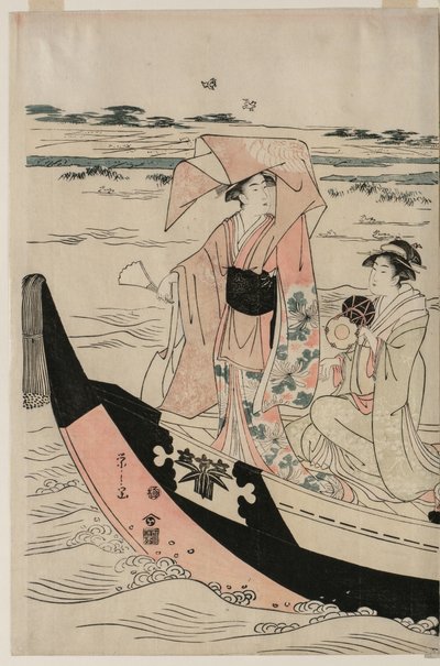 Women in a Pleasure Boat on the Sumida River by Chobunsai Eishi