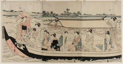 Women in a Pleasure Boat on the Sumida River by Chobunsai Eishi