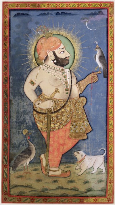 Maharana Bhim Singh of Mewar with a Hawk, Udaipur (Mewar) Rajasthan, c.1805 by Chokha