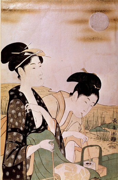 Admiring the moon: two women smoking by Choki Eishusai