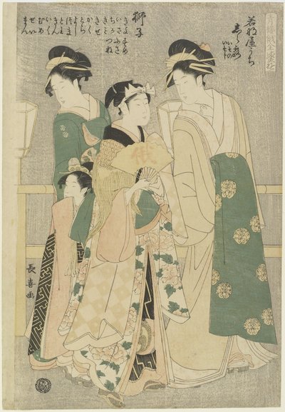 Three Courtesans of Wakafune-ya House: Shiratsuyu, Isono and Isoji, c. 1794 by Choki Eishusai