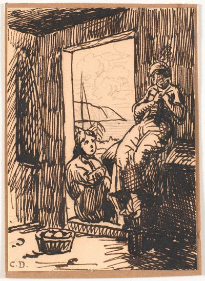 Girl and Fisher Boys in an Open Door by Christen Dalsgaard