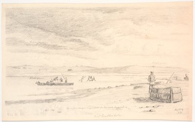 Skive Fjord at Krabbesholm. A Stranded Barge Being Loaded onto a Wagon by Christen Dalsgaard