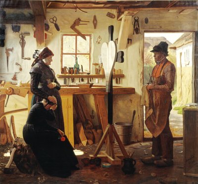 Two Women Visiting the Village Artist to See the Ordered Grave Cross by Christen Dalsgaard