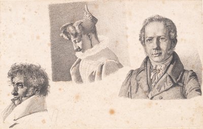 Sheet with Three Portraits: Baker Købke, Sophie Krohn, and N. Feilberg by Christen Købke