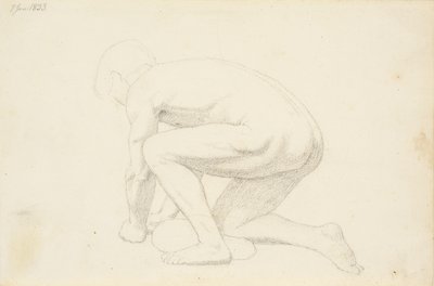 Male Model Lying Supported on Arms and Right Knee, Seen from the Side and Facing Left by Christen Købke