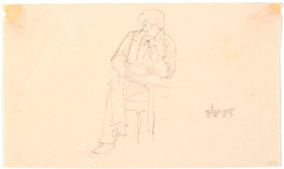 Seated Man at a Table and Small Sketch of a Horse Carriage by Christen Købke