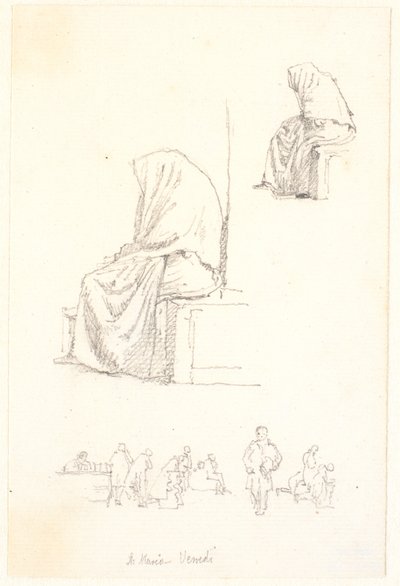 Sketchbook with Studies of a Seated Old Woman and Praying Figures by Christen Købke