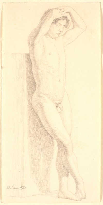 Standing Male Model with Arms Raised Over Head. Facing Right by Christen Købke