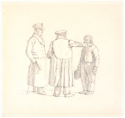 Three People in Conversation; Back to the Viewer in the Middle is Baker Købke, Left is Major Krohn, and Right is Slave Sergeant Sprøch by Christen Købke