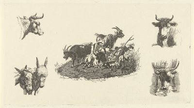 Three Goats with Cow Heads and Donkey Heads on Either Side by Christiaan Godfried Schutze van Houten