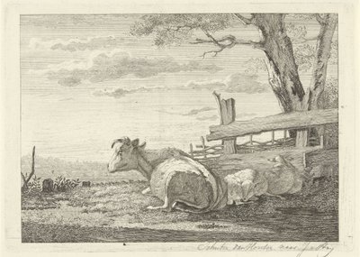 Resting Cattle in a Landscape by Christiaan Godfried Schutze van Houten