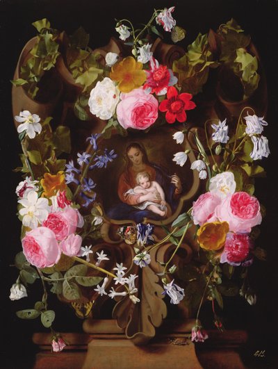 Madonna and Child Surrounded by a Garland of Flowers by Christiaan Luykx or Luycks