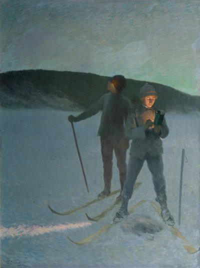 Ice Fishing with Skiing, Evening by Christian Eriksen Skredsvig