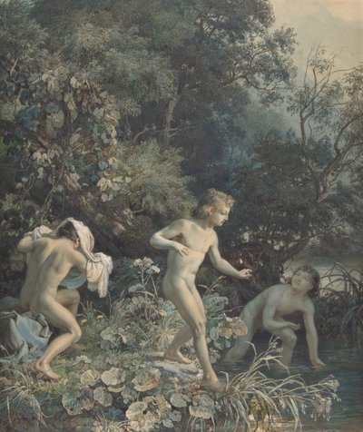 Riverside with Three Bathing Boys by Christian Friedrich Gille