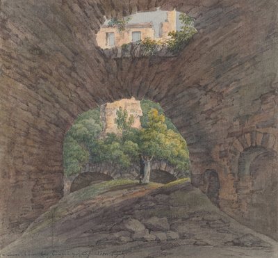 A Young Couple Viewing Ruins near Bingen, 1801 by Christian Georg Schutz