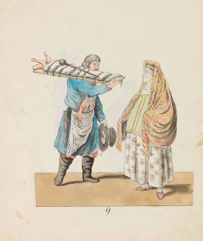 Butcher with Pig on the Board and Merchant Woman by Christian Gottfried Heinrich Geissler