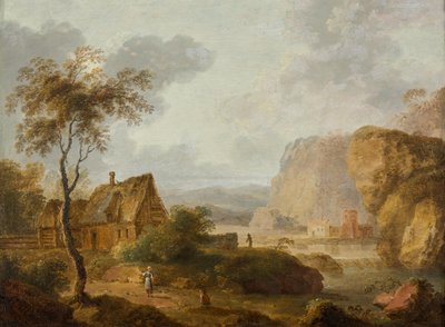 Mountain Landscape with River and Farmhouse by Christian Hilfgott Brand