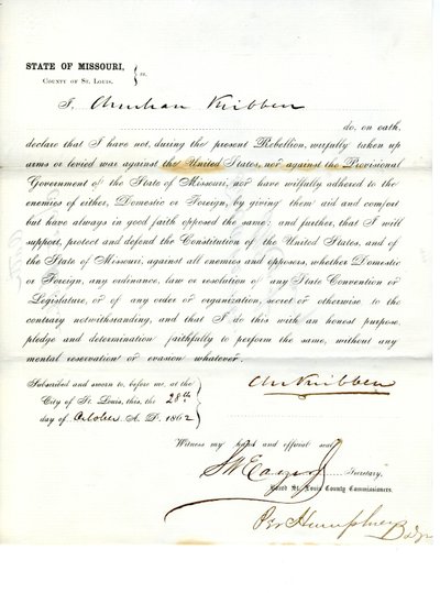 Loyalty oath of Christian Kribben of Missouri, County of St. Louis by Christian Kribben