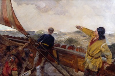 Leif Erikson Discovers America by Christian Krohg