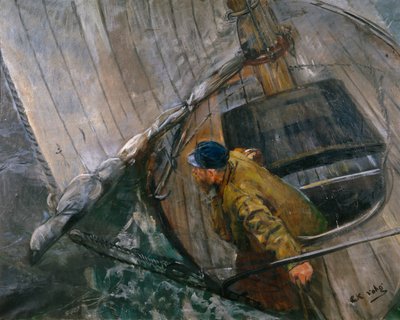 Sailing with reef sails by Christian Krohg