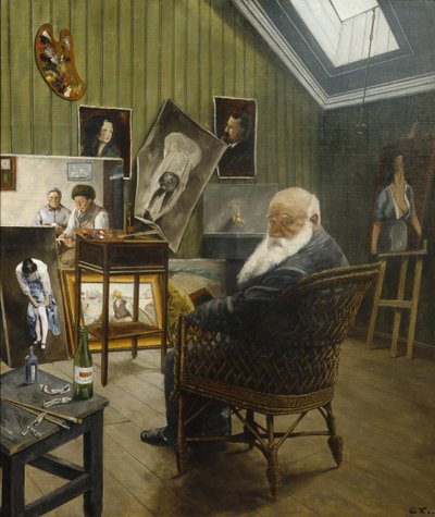 Self-portrait in the studio by Christian Krohg