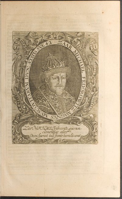Portrait of Tsar Michael I Fyodorovich Illustration from Travels to the Great Duke of Muscovy by Christian Lorenzen Rothgiesser