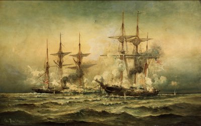 Kearsarge and Alabama off Cherbourg Harbour in France, June 19th, 1864, c.1870 by Christian Poulsen