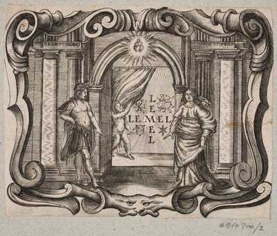Emblem with Portal, Man and Woman, Cupid and Two Burning Hearts by Christian Rothgiesser