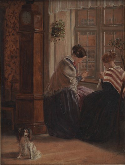 Two Ladies Sitting by a Window and Sewing by Christian Rudolph Vogelsang