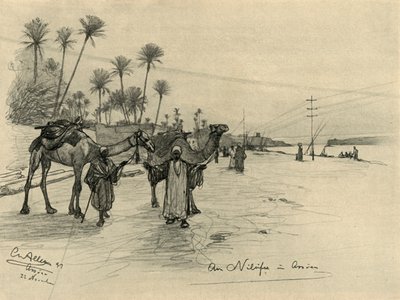 Camel-drivers on the banks of the Nile at Aswan, Egypt by Christian Wilhelm Allers