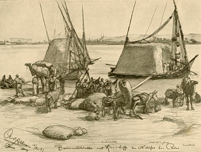 Loading cotton onto grain boats, River Nile, Cairo, Egypt, 1898 by Christian Wilhelm Allers