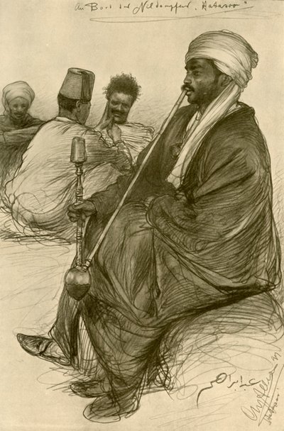 Man smoking a water pipe on board the 