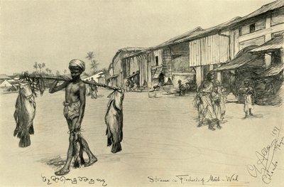 Street Scene in a Fishing Village, Mutwal, Ceylon, 1898 by Christian Wilhelm Allers